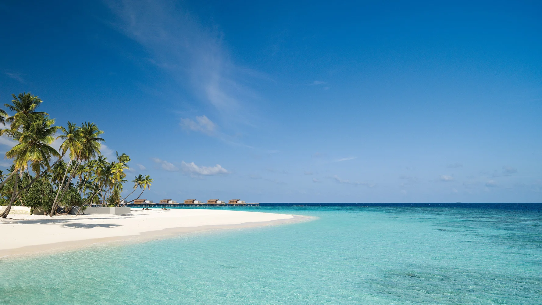 Park Hyatt Maldives Hadahaa mit Strand, Palmen und klarem Wasser.